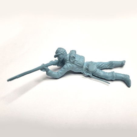Marx Blue & Gray / Heritage / Civil War / ACW Playset Prone Soldier With Rifle, Satin Sheen Light Blue Vintage Original